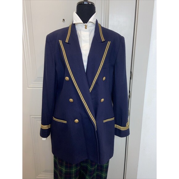 THE LIMITED Wool Navy Double Breasted Blazer Long Nautical w/Shoulder Pads Large - Picture 3 of 16